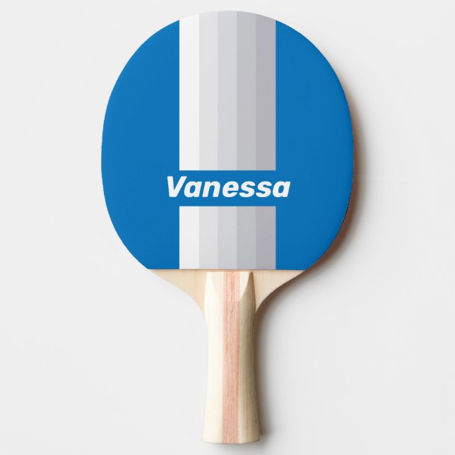 Raquete De Ping Pong Cloudy Blue Sky Pin Stripes with Name (Frente)