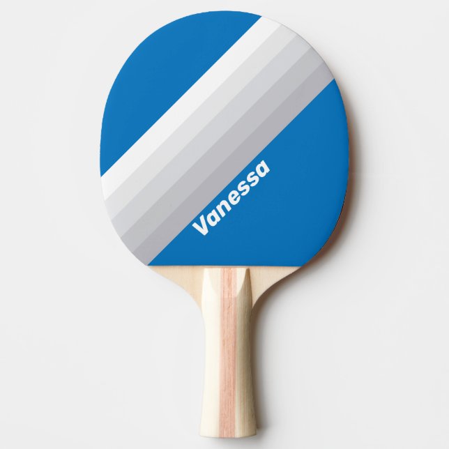 Raquete De Ping Pong Cloudy Blue Sky Stripes with Name (Frente)