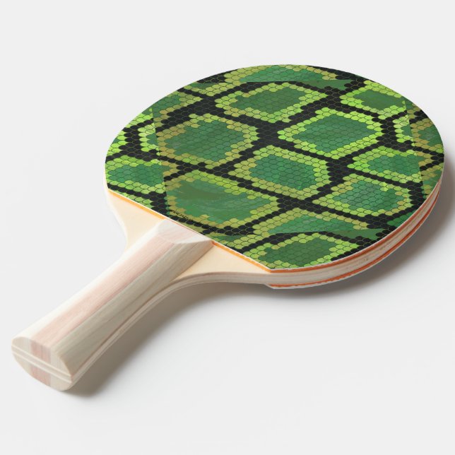 Raquete De Ping Pong Cobra preto e Impressão verde (Frente inclinada)