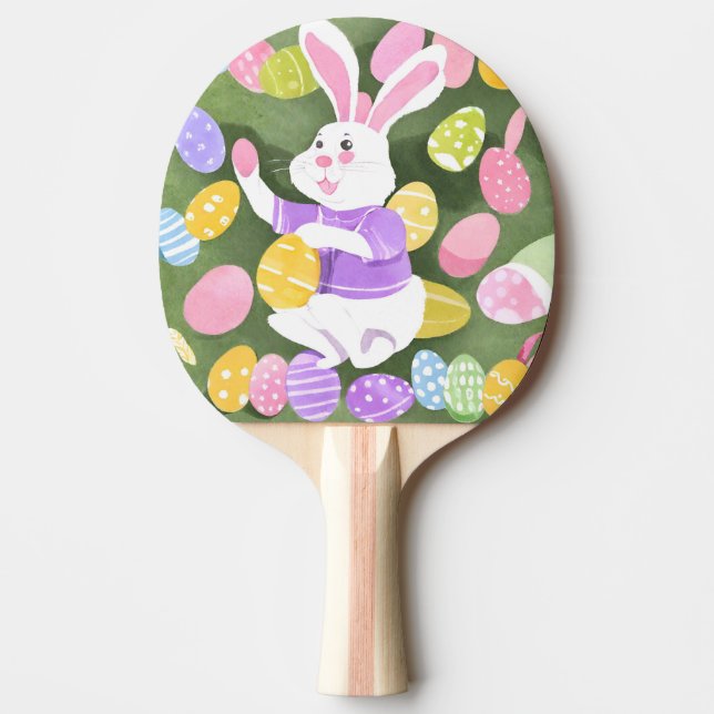 Raquete De Ping Pong coelho com ovos de Páscoa (Frente)