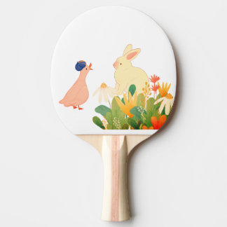 Raquete De Ping Pong Coelho Whimsical & Pássaro em Sangue - Primavera