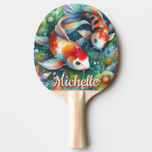 Raquete De Ping Pong Coi Fish Whimsical Watercolor Personalizado