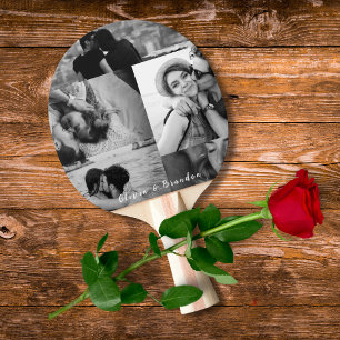 Raquete De Ping Pong Colagem de Fotos de Casal Preto e Branco Personali