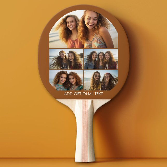 Raquete De Ping Pong Colagem mínima moderna de 5 fotos com texto (Custom Pink Pong Paddle)