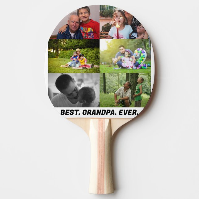 Raquete De Ping Pong Colagem personalizada do Melhor Avô de 6 Fotos (Frente)
