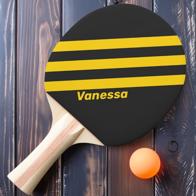Raquete De Ping Pong Colete Amarelo Retroativo Três Fitas com Nome (Criador carregado)