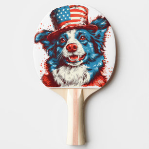 Raquete De Ping Pong Colie de fronteira com um chapéu de bandeira ameri