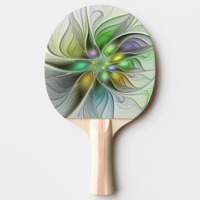 Raquete De Ping Pong Colorida Fantasy Flor Moderno Abstrato Fractal (Frente)