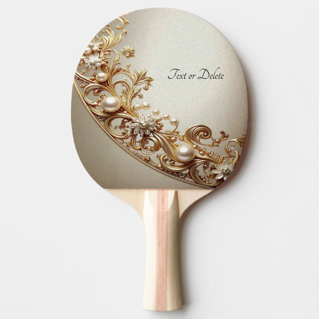 Raquete de Ping Pong com Floreio de Ouro Ornamenta (Frente)