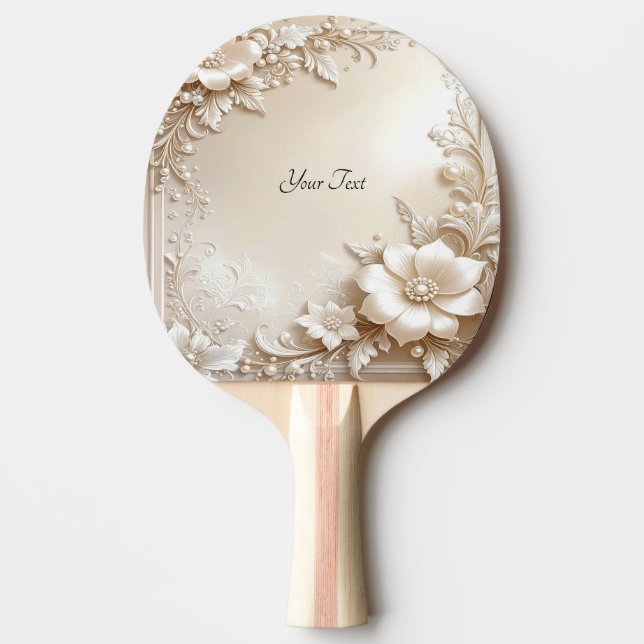 Raquete de Ping Pong com Flores de Marfim (Frente)