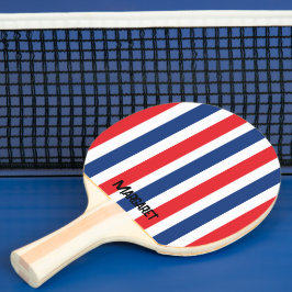 Raquete de Ping Pong com Monograma Azul e Vermelho
