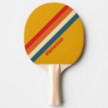 Raquete de Ping Pong com Nome e Listras Mostarda R