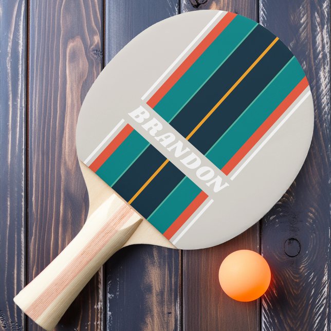 Raquete De Ping Pong Conselho Arco-Íris do Oceano Retro com Nome (Criador carregado)