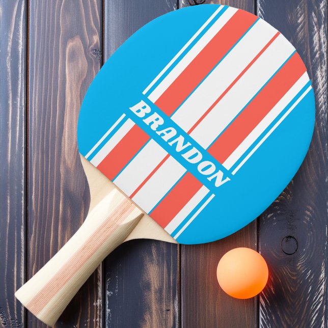 Raquete De Ping Pong Conselho Azul do Céu Claro Retroativo com Nome (Criador carregado)