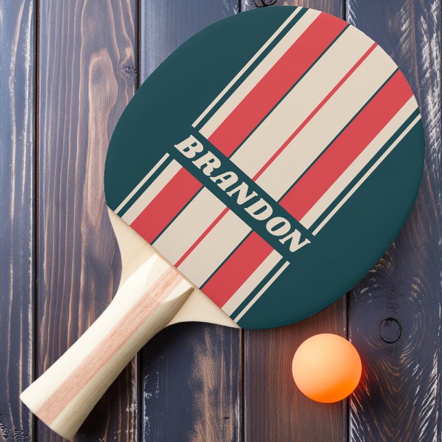 Raquete De Ping Pong Conselho da Tela Teal Retroativa com Nome (Criador carregado)