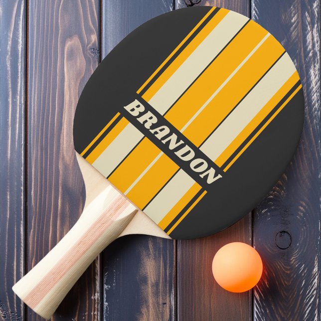 Raquete De Ping Pong Conselho Sol Negro Retroativo com Nome (Criador carregado)