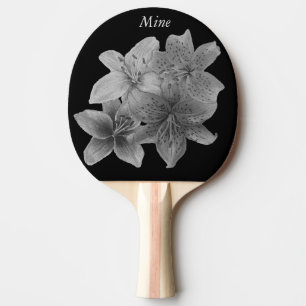 Raquete De Ping Pong contemporâneo floral preto e branco