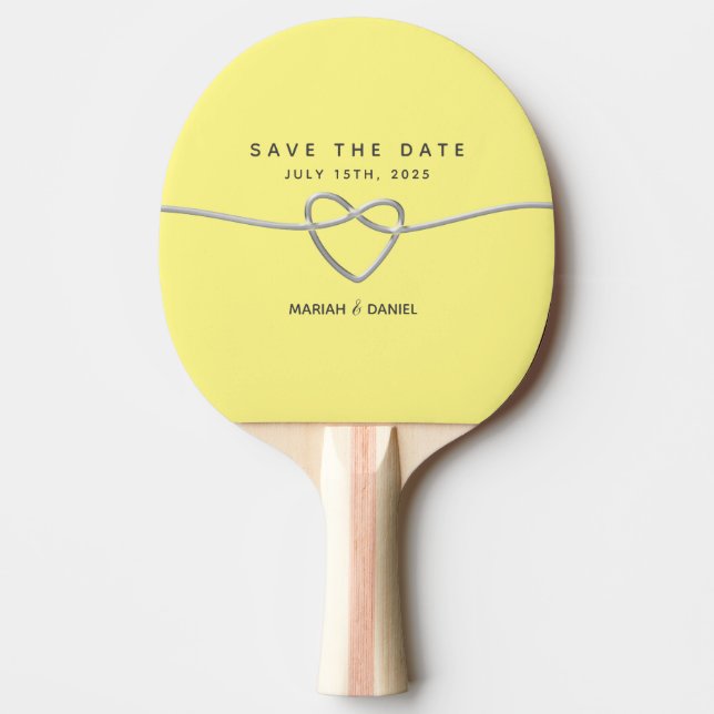 Raquete De Ping Pong Convite de casamento amarelo para salvar a data (Frente)