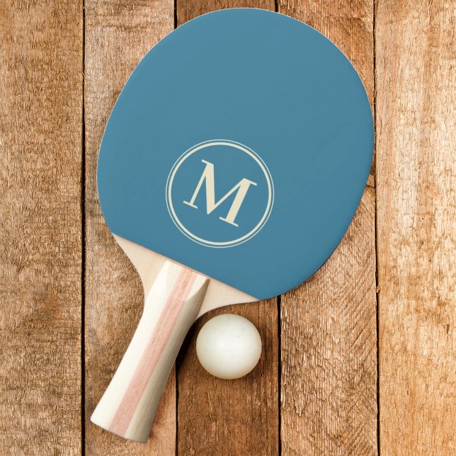Raquete De Ping Pong Cor do Aqua Profundo Sólido Monograma (Criador carregado)
