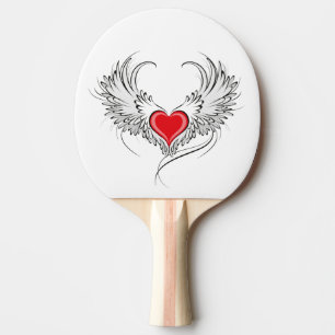 Raquete De Ping Pong Coração Anjo Vermelho com asas