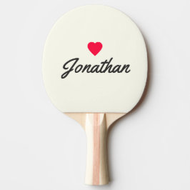 Raquete De Ping Pong Coração com Assinatura Vintage em Marfim e Preto Q