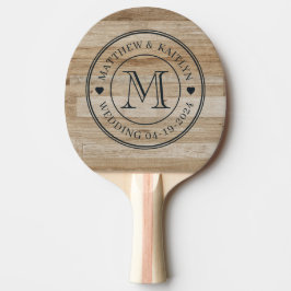 Raquete De Ping Pong Coração de Monograma de Casamento em Madeira de Ci