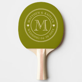 Raquete De Ping Pong Coração de Monograma de Casamento em Oliva Quente 