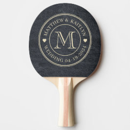 Raquete De Ping Pong Coração de Monograma de Casamento em Pedra de Gran
