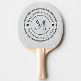 Raquete De Ping Pong Coração de Monograma de Casamento em Pedra de Márm