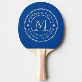 Raquete De Ping Pong Coração de Monograma de Casamento Real de Meados d