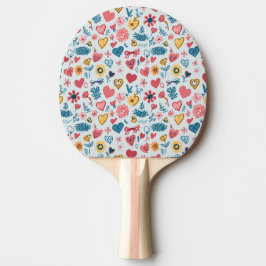 Raquete De Ping Pong Coração e Flores de Pastel Crayon