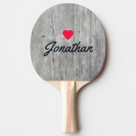 Raquete De Ping Pong Coração Vintage Madeira Cinza Assinatura