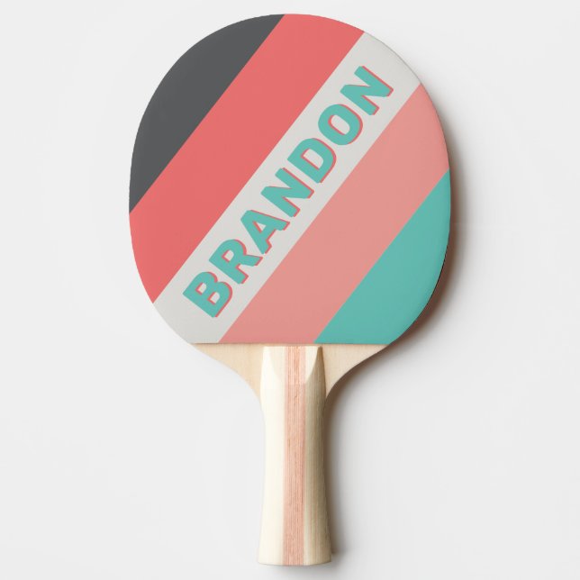 Raquete De Ping Pong Coral achatado e estofado com nome (Frente)