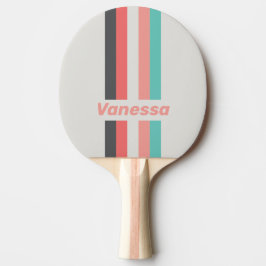 Raquete De Ping Pong Coral Desbotado pelo Sol com Faixa Listrada e Nome