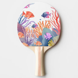 Raquete De Ping Pong Coral Reef | Watercolor Colorful Fish Ocean