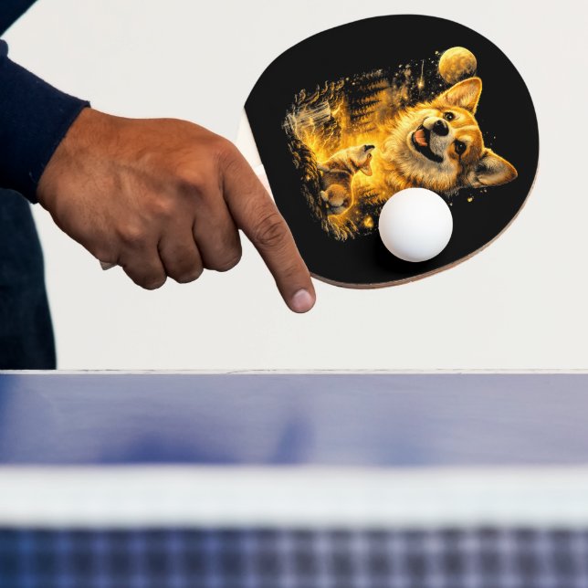 Raquete De Ping Pong Corgi Engraçado Uivando para a Lua (Insitu)