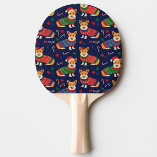 Raquete De Ping Pong Corgis de Natal: Ilustração Vintage Festiva.