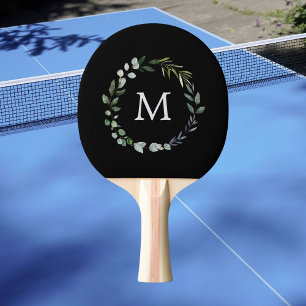 Raquete De Ping Pong Coroa de Folhas de Verde-Salvia Monogramada