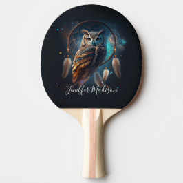 Raquete De Ping Pong Coruja Espacial Mística com Arte de Apanhador de S