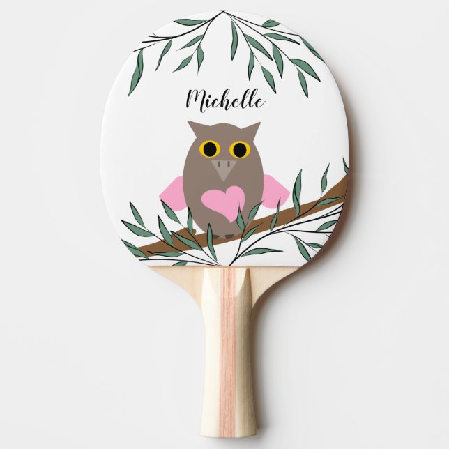 Raquete De Ping Pong Coruja Rosa (Frente)