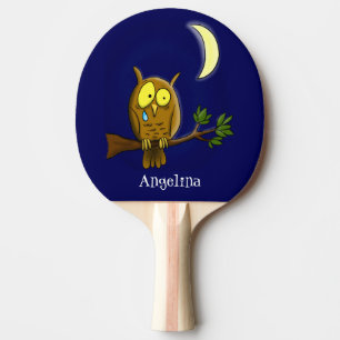 Raquete De Ping Pong Coruja triste com lágrimas e lua sem seu desenho a