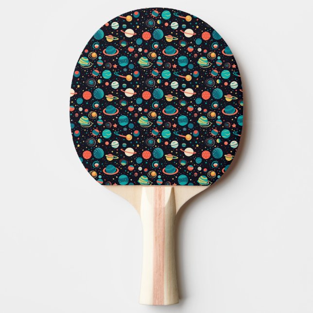 Raquete De Ping Pong Cosmic Pattern Planets and Stars (Frente)