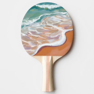 Raquete De Ping Pong Costa do Oceano Ondas Azul Aqua Praia Aquarela