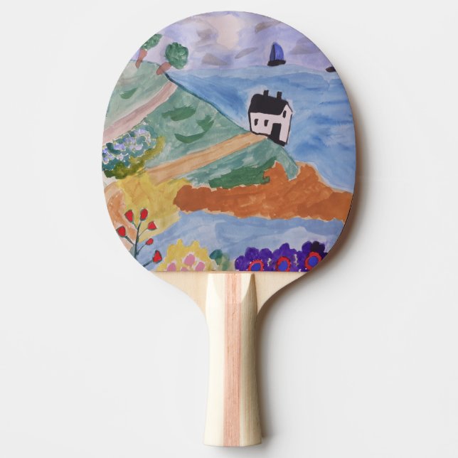 Raquete De Ping Pong Costa e Flor de Verão (Frente)