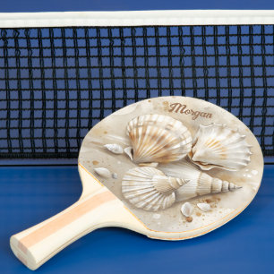 Raquete De Ping Pong Costeira de Aquarela de Seashell