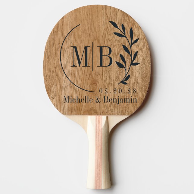 Raquete De Ping Pong Country Pine Wood Leaf Wedding Monogram (Verso)