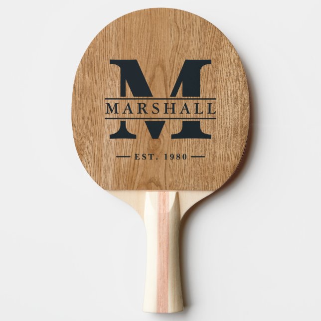 Raquete De Ping Pong Country Pine Wood Monogram & Name Overlay (Verso)
