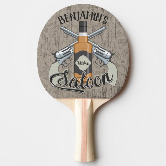 Raquete De Ping Pong Cowboy Revolver Gun Whiskey Saloon (Frente)