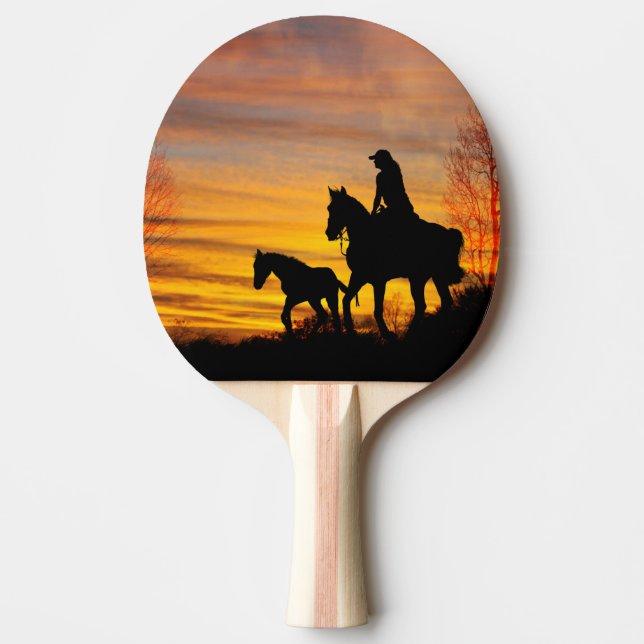 Raquete De Ping Pong Cowgirl Sunset Horseback Ride Ping Pong Pong Paddl (Frente)