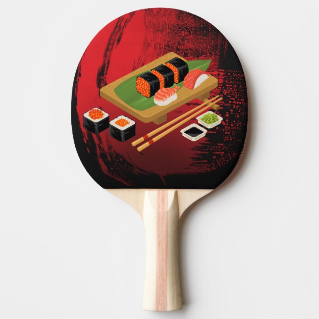 Raquete De Ping Pong Cozinheiro de Sushi Preto e Vermelho Chic Moderno  (Frente)